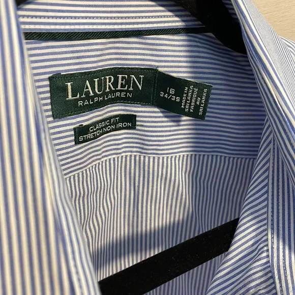 Mens Ralph Lauren pinstripe blue button down shirt classic fit size 16 - Picture 6 of 6